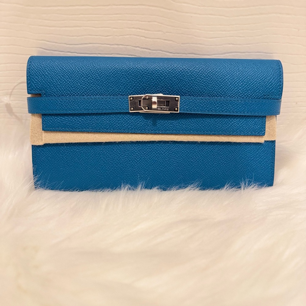 Hermes Blue Epsom Kelly Classic Wallet
